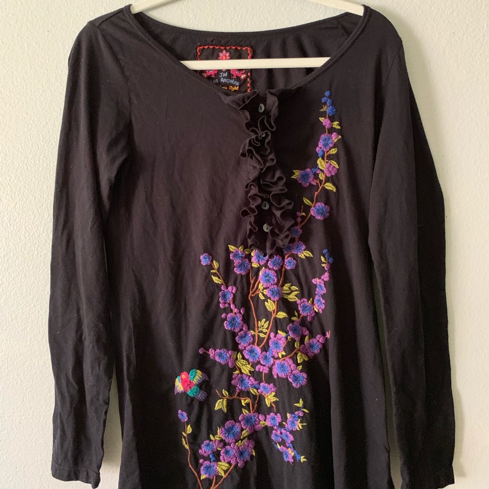 JW Los Angeles Embroidered Black Top
